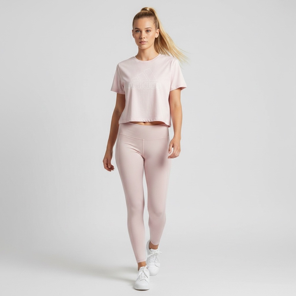 ADIDAS Light Pink Crop Top with White Dotted Logo Size Small (Like New) - Picture 8 of 8